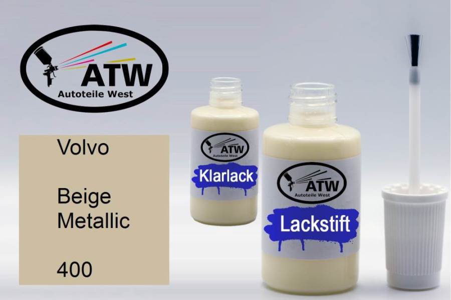 Volvo, Beige Metallic, 400: 20ml Lackstift + 20ml Klarlack - Set, von ATW Autoteile West.